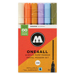 Molotow One4All Acrylic Markers - Set of 6, Pastel Modern Colors, 2 mm, front of packaging