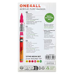 Molotow One4All Acrylic Markers - Set of 6, Neon Colors, 2 mm, back of packaging