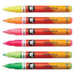 Molotow One4All Acrylic Markers - Set of 6, Neon Colors, 2 mm, caps off