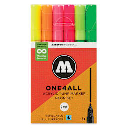 Molotow One4All Acrylic Markers - Set of 6, Neon Colors, 2 mm, front of packaging