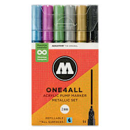 Molotow One4All Acrylic Markers - Set of 6, Metallic Colors, 2 mm, front of packaging