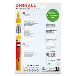 Molotow One4All Acrylic Markers - Set of 6, Basic 1 Colors, 4 mm, back of packaging
