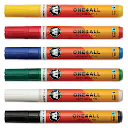 Molotow One4All Acrylic Markers - Set of 6, Basic 1 Colors, 4 mm, caps on