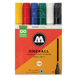 Molotow One4All Acrylic Markers - Set of 6, Basic 1 Colors, 4 mm, front of packaging