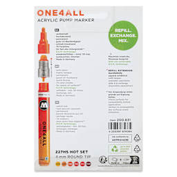 Molotow One4All Acrylic Markers - Set of 6, Hot Colors, 4 mm, back of packaging