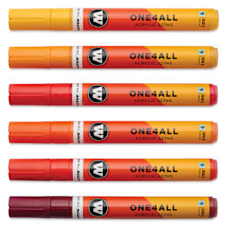 Molotow One4All Acrylic Markers - Set of 6, Hot Colors, 4 mm, caps on