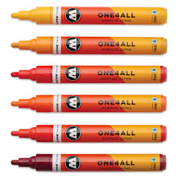 Molotow One4All Acrylic Markers - Set of 6, Hot Colors, 4 mm, caps off