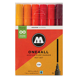 Molotow One4All Acrylic Markers - Set of 6, Hot Colors, 4 mm, front of packaging