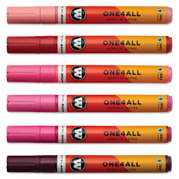 Molotow One4All Acrylic Markers - Set of 6, Pink Colors, 4 mm, caps on