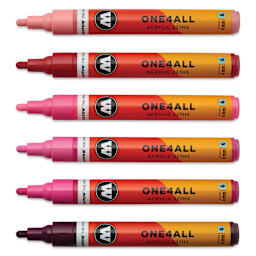 Molotow One4All Acrylic Markers - Set of 6, Pink Colors, 4 mm, caps off
