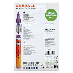Molotow One4All Acrylic Markers - Set of 6, Violet Colors, 4 mm, back of packaging