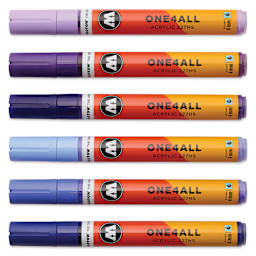 Molotow One4All Acrylic Markers - Set of 6, Violet Colors, 4 mm, caps on