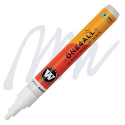 Molotow One4All Acrylic Marker - 4 mm Tip, White Glossy, Bullet Tip, swatch and marker