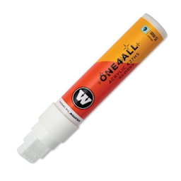 Molotow One4All Acrylic Marker - 15 mm Tip, White Glossy, Chisel Tip, cap off