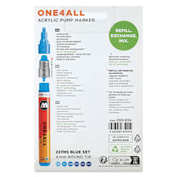 Molotow One4All Acrylic Markers - Set of 6, Blue Colors, 4 mm, back of packaging