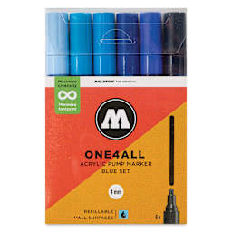 Molotow One4All Acrylic Markers - Set of 6, Blue Colors, 4 mm, front of packaging