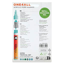 Molotow One4All Acrylic Markers - Set of 6, Tropical Colors, 4 mm, back of packaging