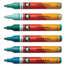Molotow One4All Acrylic Markers - Set of 6, Tropical Colors, 4 mm, caps off