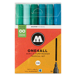 Molotow One4All Acrylic Markers - Set of 6, Tropical Colors, 4 mm, front of packaging