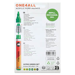 Molotow One4All Acrylic Markers - Set of 6, Green Colors, 4 mm, back of packaging