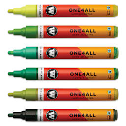 Molotow One4All Acrylic Markers - Set of 6, Green Colors, 4 mm, caps off