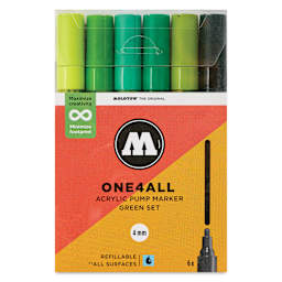 Molotow One4All Acrylic Markers - Set of 6, Green Colors, 4 mm, front of packaging