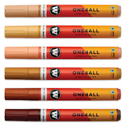 Molotow One4All Acrylic Markers - Set of 6, Wood Colors, 4 mm, caps on