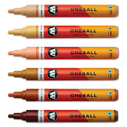 Molotow One4All Acrylic Markers - Set of 6, Wood Colors, 4 mm, caps off