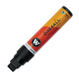 Molotow One4All Acrylic Marker - 15 mm Tip, Black Glossy, Chisel Tip, cap off