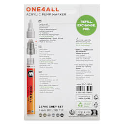 Molotow One4All Acrylic Markers - Set of 6, Grey Colors, 4 mm, back of packaging
