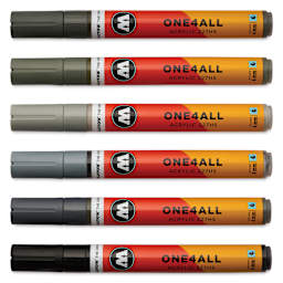 Molotow One4All Acrylic Markers - Set of 6, Grey Colors, 4 mm, caps on