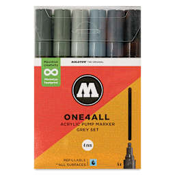 Molotow One4All Acrylic Markers - Set of 6, Grey Colors, 4 mm, front of packaging