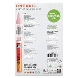 Molotow One4All Acrylic Markers - Set of 6, Pastel Classic Colors, 4 mm, back of packaging