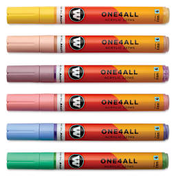 Molotow One4All Acrylic Markers - Set of 6, Pastel Classic Colors, 4 mm, caps on