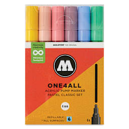 Molotow One4All Acrylic Markers - Set of 6, Pastel Classic Colors, 4 mm, front of packaging