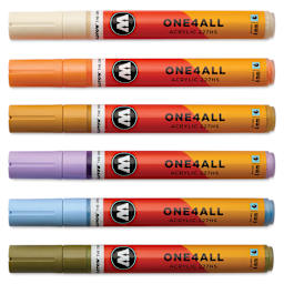 Molotow One4All Acrylic Markers - Set of 6, Pastel Modern Colors, 4 mm, caps on
