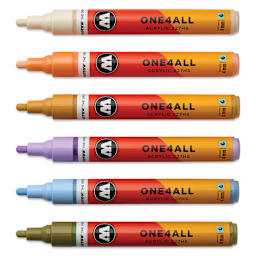 Molotow One4All Acrylic Markers - Set of 6, Pastel Modern Colors, 4 mm, caps off