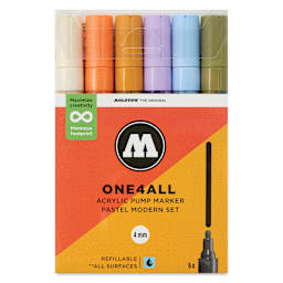 Molotow One4All Acrylic Markers - Set of 6, Pastel Modern Colors, 4 mm, front of packaging