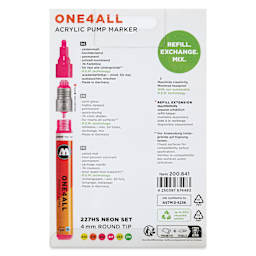 Molotow One4All Acrylic Markers - Set of 6, Neon Colors, 4 mm, back of packaging