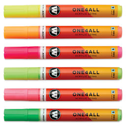 Molotow One4All Acrylic Markers - Set of 6, Neon Colors, 4 mm, caps on