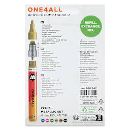 Molotow One4All Acrylic Markers - Set of 6, Metallic Colors, 4 mm, back of packaging