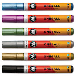 Molotow One4All Acrylic Markers - Set of 6, Metallic Colors, 4 mm, caps on