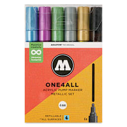 Molotow One4All Acrylic Markers - Set of 6, Metallic Colors, 4 mm, front of packaging