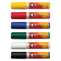 Molotow One4All Acrylic Markers - Set of 6, Basic 1 Colors, 8 mm, caps on