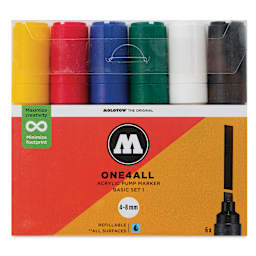 Molotow One4All Acrylic Markers - Set of 6, Basic 1 Colors, 8 mm, front of packaging