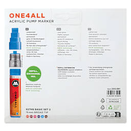 Molotow One4All Acrylic Markers - Set of 6, Basic 2 Colors, 15 mm, back of packaging