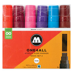 Molotow One4All Acrylic Markers - Set of 6, Basic 2 Colors, 15 mm, front of packaging