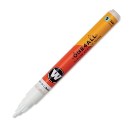 Molotow One4All Acrylic Marker - 2 mm Tip, White Glossy, Bullet Tip, cap off