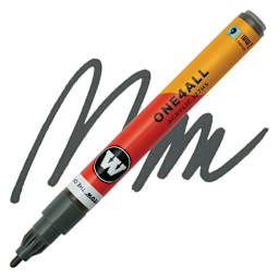 Molotow One4All Acrylic Marker - 2 mm Tip, Stone Grey Dark, Bullet Tip, swatch and marker