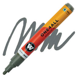 Molotow One4All Acrylic Marker - 4 mm Tip, Stone Grey Middle, Bullet Tip, swatch and marker